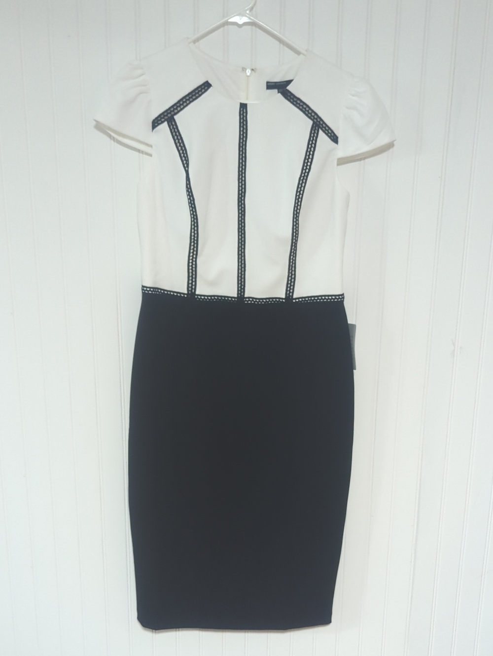 Maggy London Black and White Contrast Midi Sheath Dress